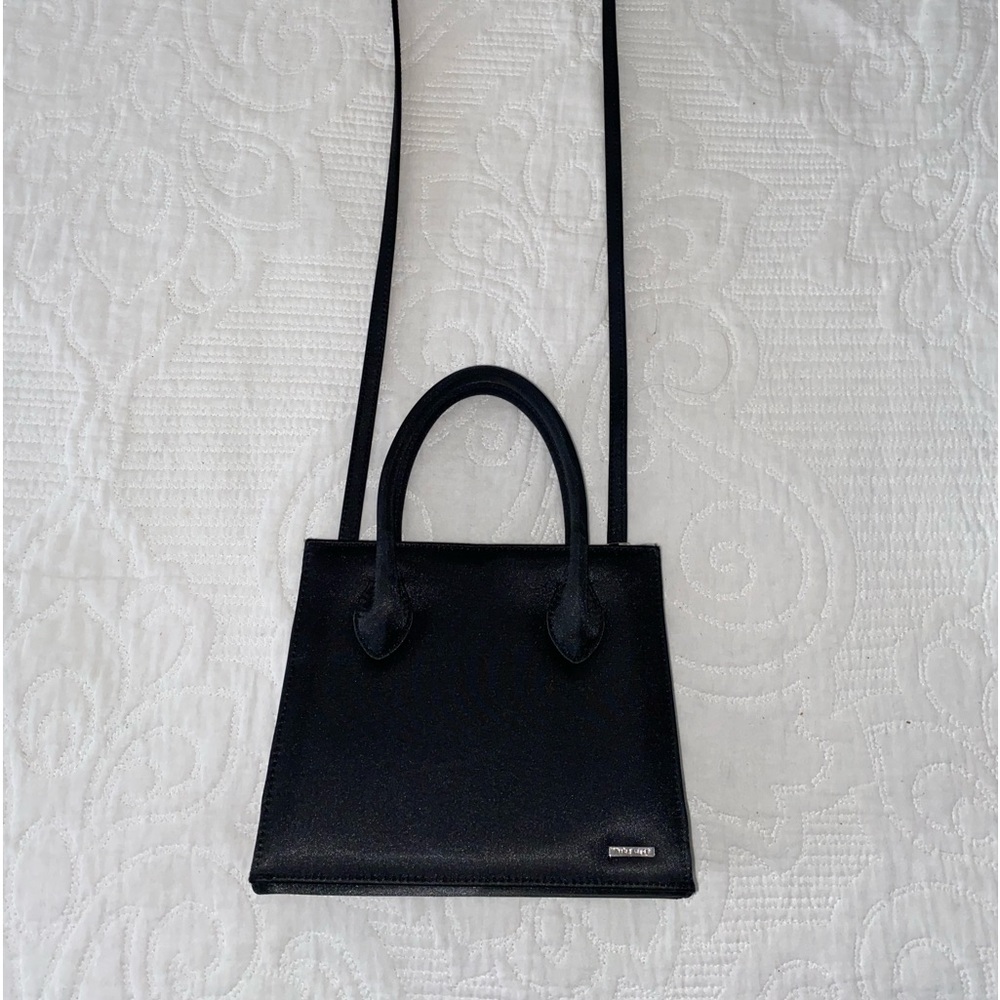 Nine West Black Mini Satin Evening Tote Purse Crossbody Elegant Size Small